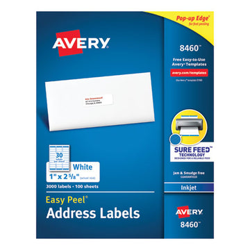 Avery® Easy Peel White Address Labels W- Sure Feed Technology, Inkjet Printers, 1 X 2.63, White, 30-sheet, 100 Sheets-box freeshipping - TVN Wholesale